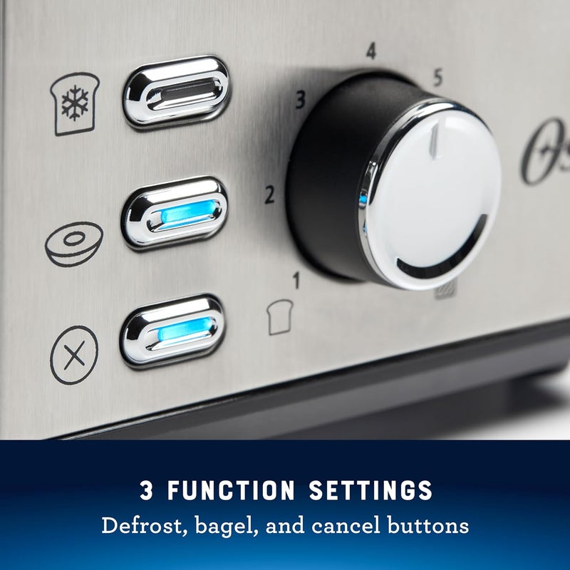 Oster محمصة خبز بسعة شريحتين مع فتحات واسعة إضافية، محمصة باجل، من الفولاذ المقاوم للصدأ - Image 3